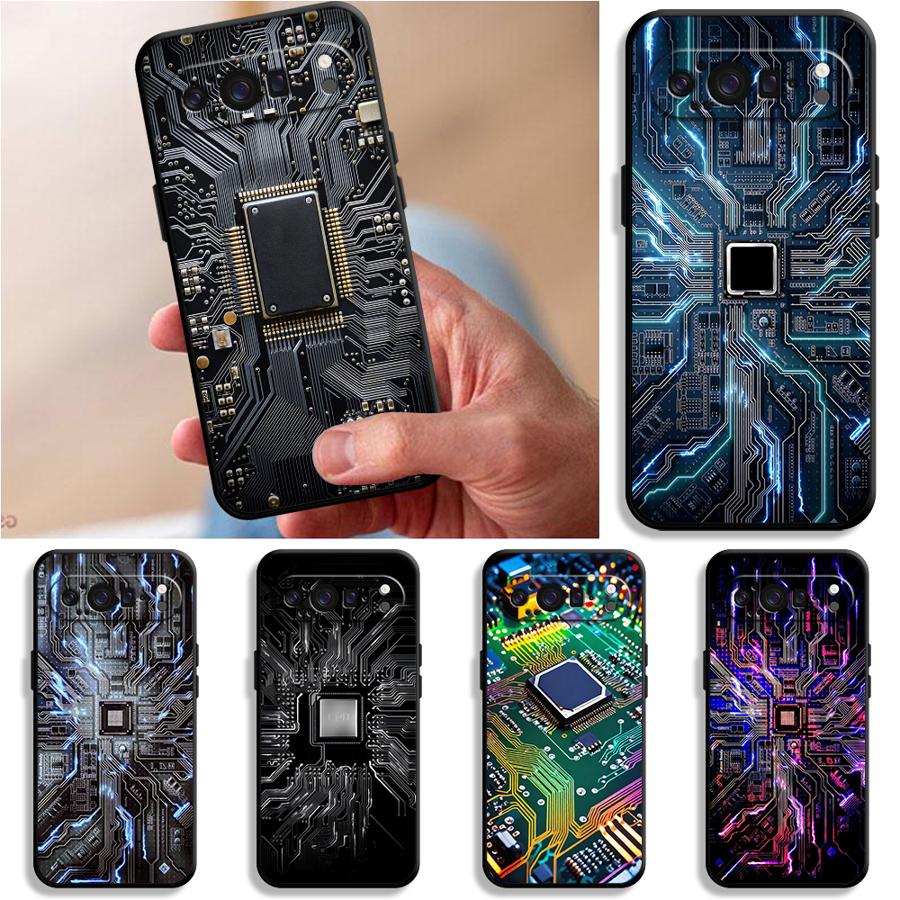 Google Pixel 9 - Coque de téléphone rétro motif circuit