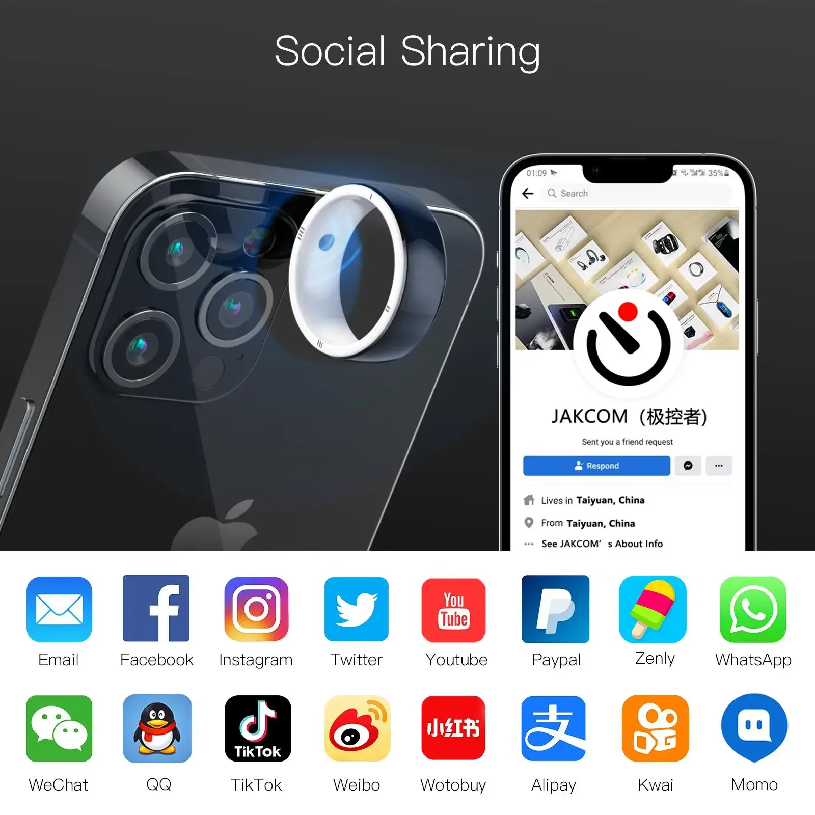 Jakcom-R5 Smart Ring 6 Cartes  - Smart Ring Nfc Pay avis et prix